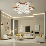 Lustra LED RFAN Model R9114/6+3 Cu Telecomanda 3 Tipuri De Lumina Plus Lumina RGB Intensitate Reglabila 135W Alb, RFAN