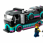 LEGO City: Masina de curse si camion transportator de masini 60406, 6 ani+, 328 piese