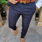 Pantaloni Bleumarin de bărbați, Casual Slim Fit, Conici– PN705, 