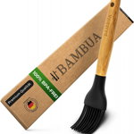 Pensula de patiserie Bambua, 100% fara BPA si rezistenta la caldura pana la 200°C, bambus/silicon, natur/negru, 20 cm, 