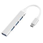 USB HUB Techstar® Diviso, USB Type-C la 4 x USB 3.0, Aluminium, Compact, Usor, OTG, Argintiu, 