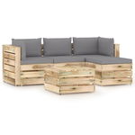 Set mobilier de gradina 5 piese canapea cu masuta sau taburet si perne, vidaXL, Lemn de pin verde tratat, Maro/Gri