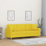 vidaXL Canapea cu 3 locuri cu pernuțe, galben deschis, 180 cm, textil, vidaXL