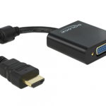 Adaptor HDMI tata la VGA mama, Delock, Lungime 25 cm, Negru, Delock