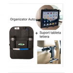 Organizator auto pentru scaun + suport tableta tetiera, cu buzunare de diferite dimensiuni, Iris Boutique
