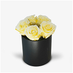 Cutie cu 5 trandafiri albi, criogenati - Standard, Floria