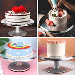 Platou decorativ rotativ profesional Pufo Cake din inox pentru prezentare si decorare tort, 30 cm, Pufo