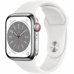Smartwatch Watch 8 GPS 45mm Silver Aluminium si Curea Sport S/M White Alb