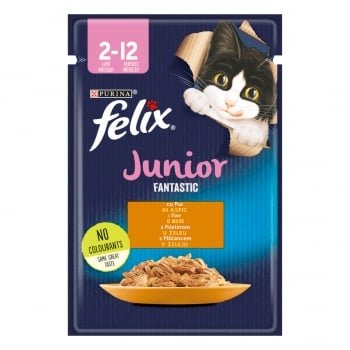 PURINA Felix Fantastic Junior, Pui, hrană umedă pisici junior, (în aspic) PURINA Felix Fantastic Junior, Pui, plic hrană umedă pisici junior, (în aspic), 85g, Felix