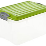 Cutie depozitare plastic transparenta cu capac verde Rotho Compact 4.5L, Rotho