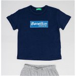 United Colors of Benetton, Set de tricou si pantaloni scurti - 2 piese, Alb/Verde