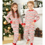Pijama de Craciun copii model alb cu reni rosii din bumbac 5 ani(105 -110 cm), HDV
