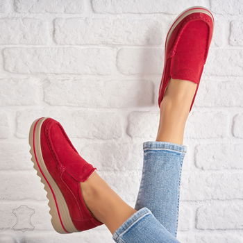 Mocasini dama Piele Naturala Rosii Reia A4525, Botinelli
