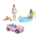 Set Barbie - 2 papusi cu masina si piscina