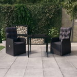 vidaXL Set mobilier de grădină cu perne, 3 piese, negru, vidaXL