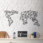 Decoratiune de perete, World Map, Metal, Dimensiune: 60 x 120 cm, Negru, Bystag