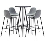 Set mobilier de bar masa cu 4 scaune, vidaXL, Textil/Otel, 60 x 107.5 cm, Gri deschis