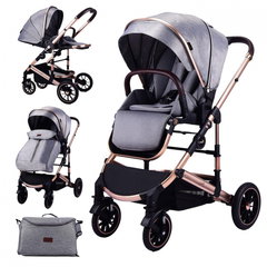 Carucior 2 in 1, L-Sun, reversibil, transformabil din landou in sport, pliabil, cu geanta, suspensii, F3 Luxury Grey