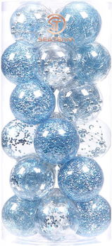Set de 24 globuri de Craciun Sea Team, transparent/albastru, plastic, 7 cm