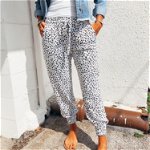 Pantaloni de vara pentru femei, cu imprimeu leopard, model casual cu ?nur ?i elastic in talie, potrivit pentru alergare sau sport, Neer