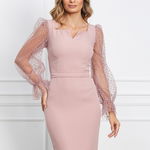 Rochie MBG roz cu buline catifelate pe maneci, 