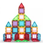 Set constructii magnetic cu 45 piese multicolor magnetic tiles castel 3d, Albacom