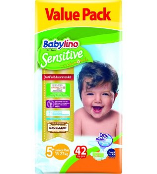 Scutece Babylino Sensitive Valuepack N5+ 13-27 kg 42 buc, Babylino