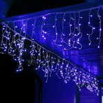 Instalatie luminoasa Craciun 300 leduri cu telecomanda , 12 m, 8 functii, exterior/interior, tip perdea de turturi albastru, Springos