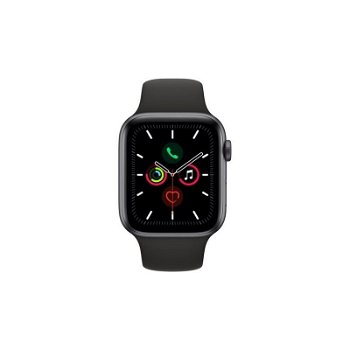 Apple Watch Series 5, GPS + Cellular, Aluminium 44 mm, curea silicon, neagra