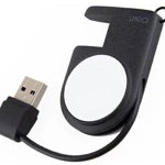 Incarcator wireless cu inductie, UNIQ, Cove, Negru, Qi 10W, Pentru Apple Watch, Cablu USB integrat