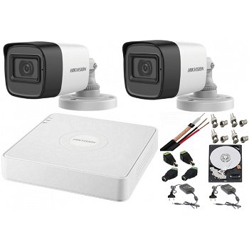 Sistem supraveghere audio-video Hikvision 2 camere Turbo HD 2MP DVR 4 canale, HDD 500GB, Hikvision