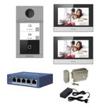 Kit videointerfon complet IP Hikvision pentru 2 familii, Hikvision