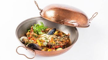 Pachet Promo Cataplana Ø21 cm + Suport metalic pentru Cataplana 21-24-27 cm + Oliviera Cupru 170 ml + Set 2 Recipiente Zahar si Cafea, Fabricadetuica