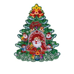 Sticker decorativ Craciun brad 3D cu Mos Craciun si om de zapada 40x32 cm Engros, Sticker decorativ Craciun brad 3D cu Mos Craciun si om de zapada 40x32 cm Engros,