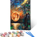 Set de pictura cu numere Pttozan, luna, vopsea acrilica, multicolor, 40 x 50 cm