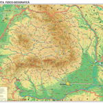 Harta plastifiata, Romania fizico-geografica, 200 x 140cm, baghete lemn, STIEFEL, STIEFEL