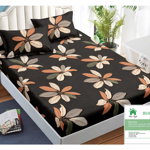 Husa de pat cu elastic 140x200 din Bumbac Finet + 2 Fete de Perna - Flowers, 