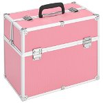 vidaXL Geantă de cosmetice, roz, 38x23x34 cm, aluminiu, vidaXL