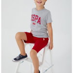U.S. Polo Assn., Set de tricou de bumbac cu imprimeu si pantaloni scurti - 2 piese, Rosu inchis/Gri, 164-170 CM