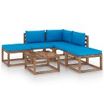 vidaXL Set mobilier de grădină cu perne albastru deschis, 6 piese, vidaXL