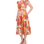 Imbracaminte Femei Vince Camuto Printed Tiered Skirt Midi Coral Multi, Vince Camuto
