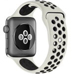 Curea pentru Apple Watch 42 mm Silicon Sport iUni Crem-Negru