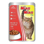 Plic de vita in sos pentru pisici Miau Miau 100 g Engros, 