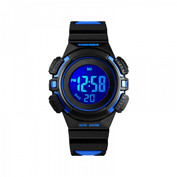 Ceas de copii sport SKMEI 1485 waterproof 5ATM cu alarma cronometru data si iluminare ecran albastru, Skmei