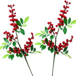 Set de 2 plante artificiale Hpamba, metal/plastic, verde/rosu, 17 cm