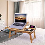 Masuta Laptop, bambus, 55x35x23 cm, nature, SONGMICS