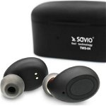 Casti Audio In-Ear, Savio TWS-04, True Wireless, Stereo Sound, Bluetooth 5.0, Power Bank, Black, Savio