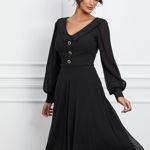 Rochie Mirabela neagra cu perlute si nasturi, 