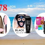3 in 1 Combo: Perie de Indreptat Parul, Masca Neagra pentru indepartarea punctelor negre si Bigudiuri Magic Leverag, Online Smart Buy
