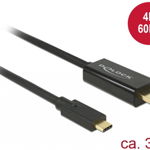 Cablu USB-C la HDMI (DP Alt Mode) 4K 60 Hz 3m T-T Negru, Delock 85292, Delock